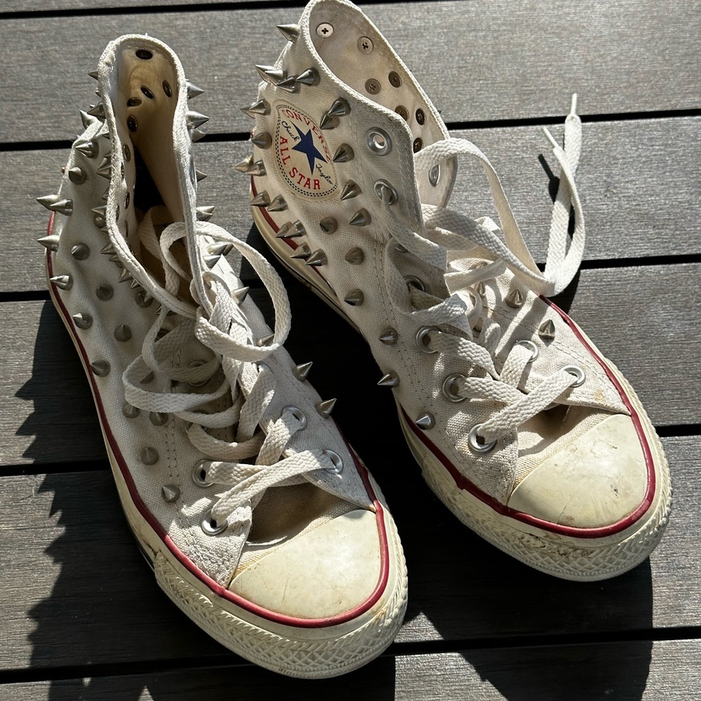 Women's Converse Shoes - High Tops - White w Spikes